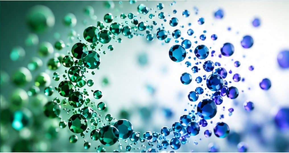 Green, teal and blue particles gathering into a ring — from particle to field (illustration from the Atlas design proposal)